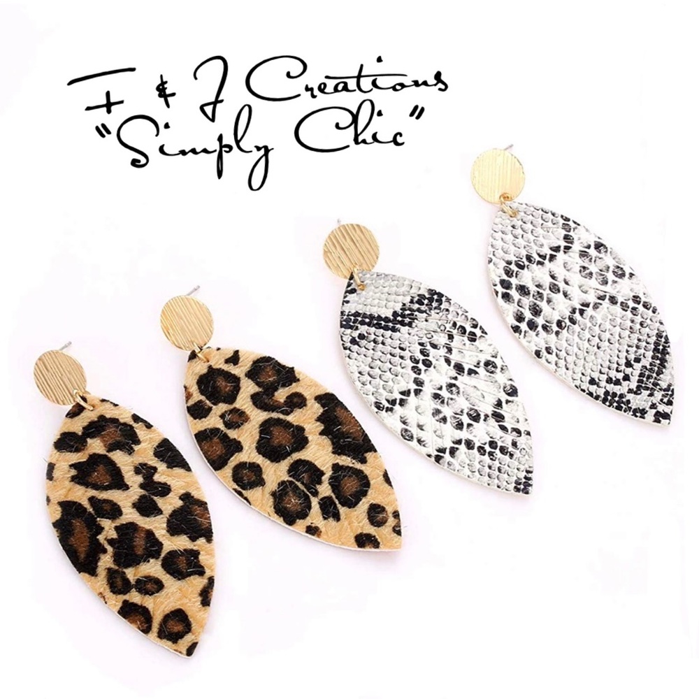 Single Layered Cheetah/Snake Skin Leaf Earring